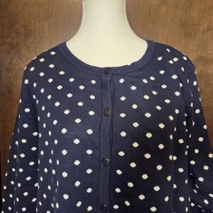 CJ Banks Navy & White Polka Dot Button-Up Cardigan NWT